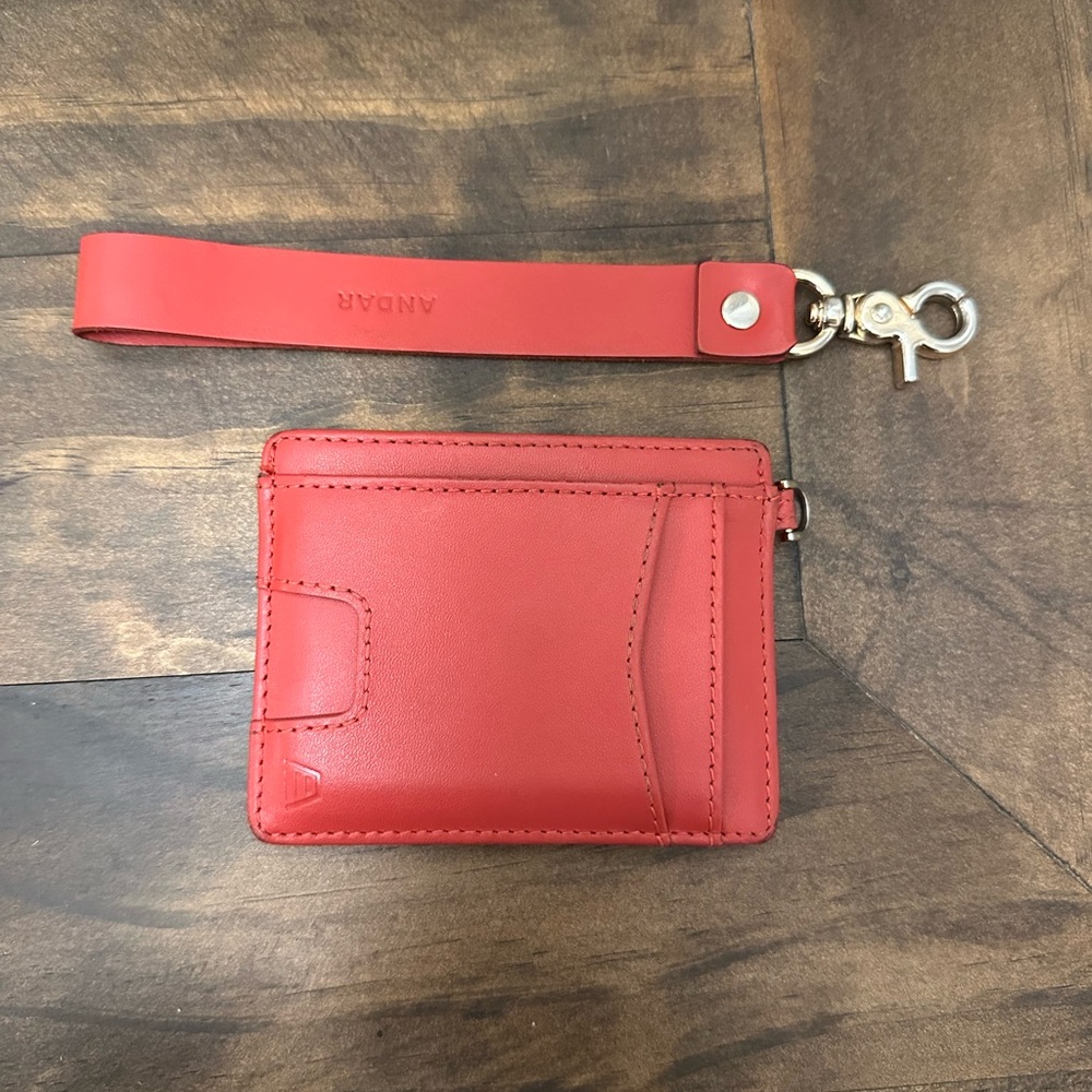 Red Andar Denner Leather Wallet with Wrist Strap